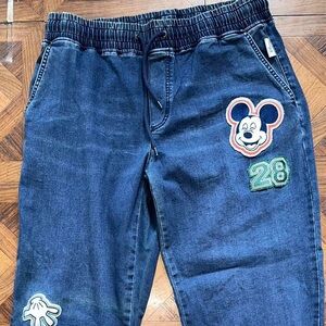 Disney Jogger Jeans (L) | Drawstring | Mickey Mouse Embroidered Patches